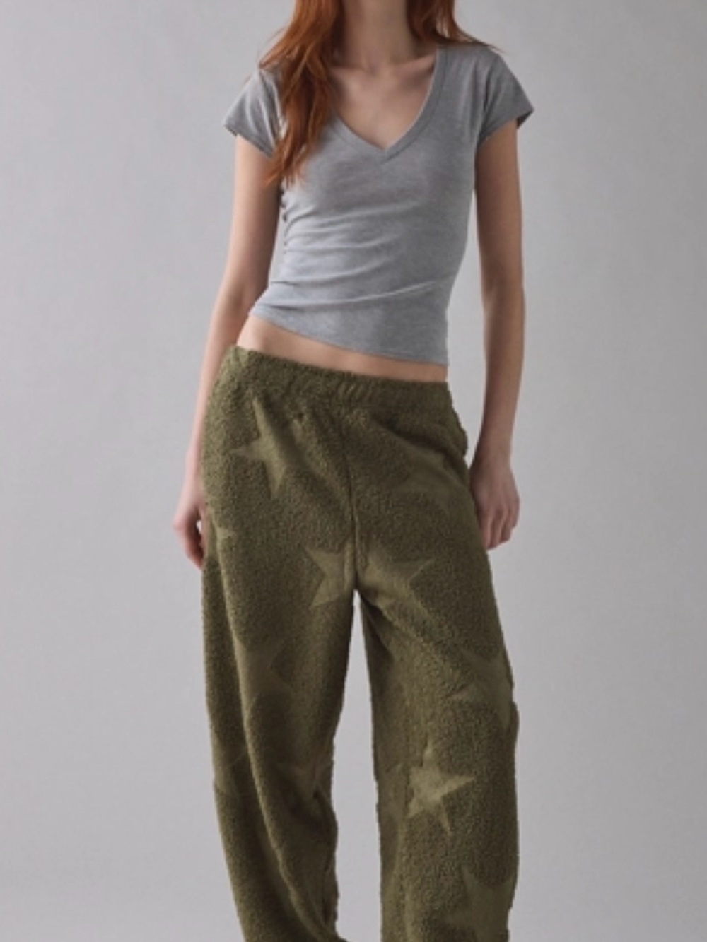 Urban Outfitters / Out From Under Try Me Piled Fleece Green Stars Jogger NWOT